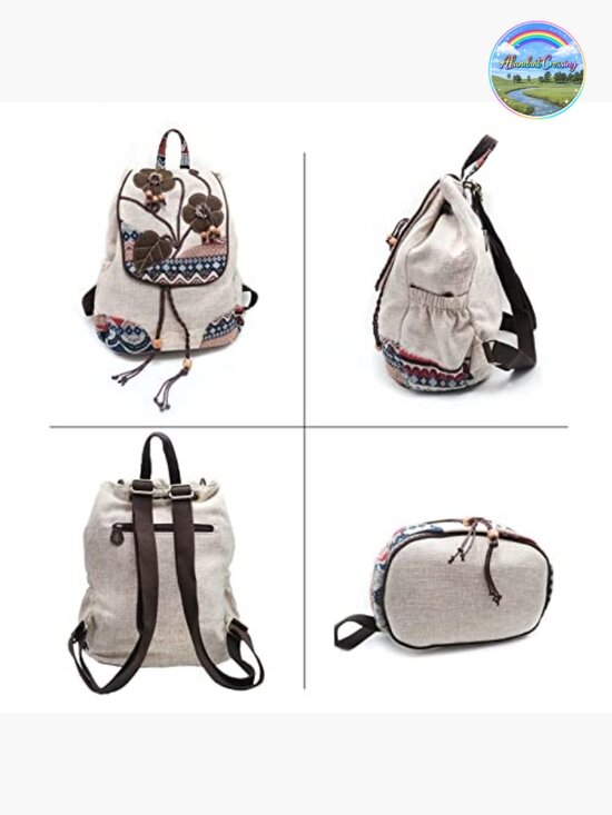 Vintage Bohemian Drawstring Backpack Purse Canvas Embroidered Travel Daypack main image 7